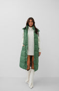 Hooded Puffer Khaki Maxi Vest