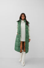 Hooded Puffer Khaki Maxi Vest