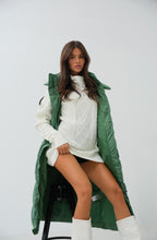 Hooded Puffer Khaki Maxi Vest