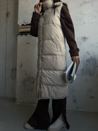 Kapusonlu Sisme Beige Maxi Vest