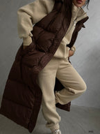 Kapusonlu Sisme Brown Maxi Vest