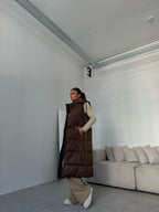 Kapusonlu Sisme Brown Maxi Vest