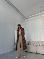 Kapusonlu Sisme Brown Maxi Vest
