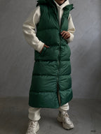 Kapusonlu Sisme Khaki Maxi Vest