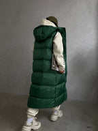 Kapusonlu Sisme Khaki Maxi Vest