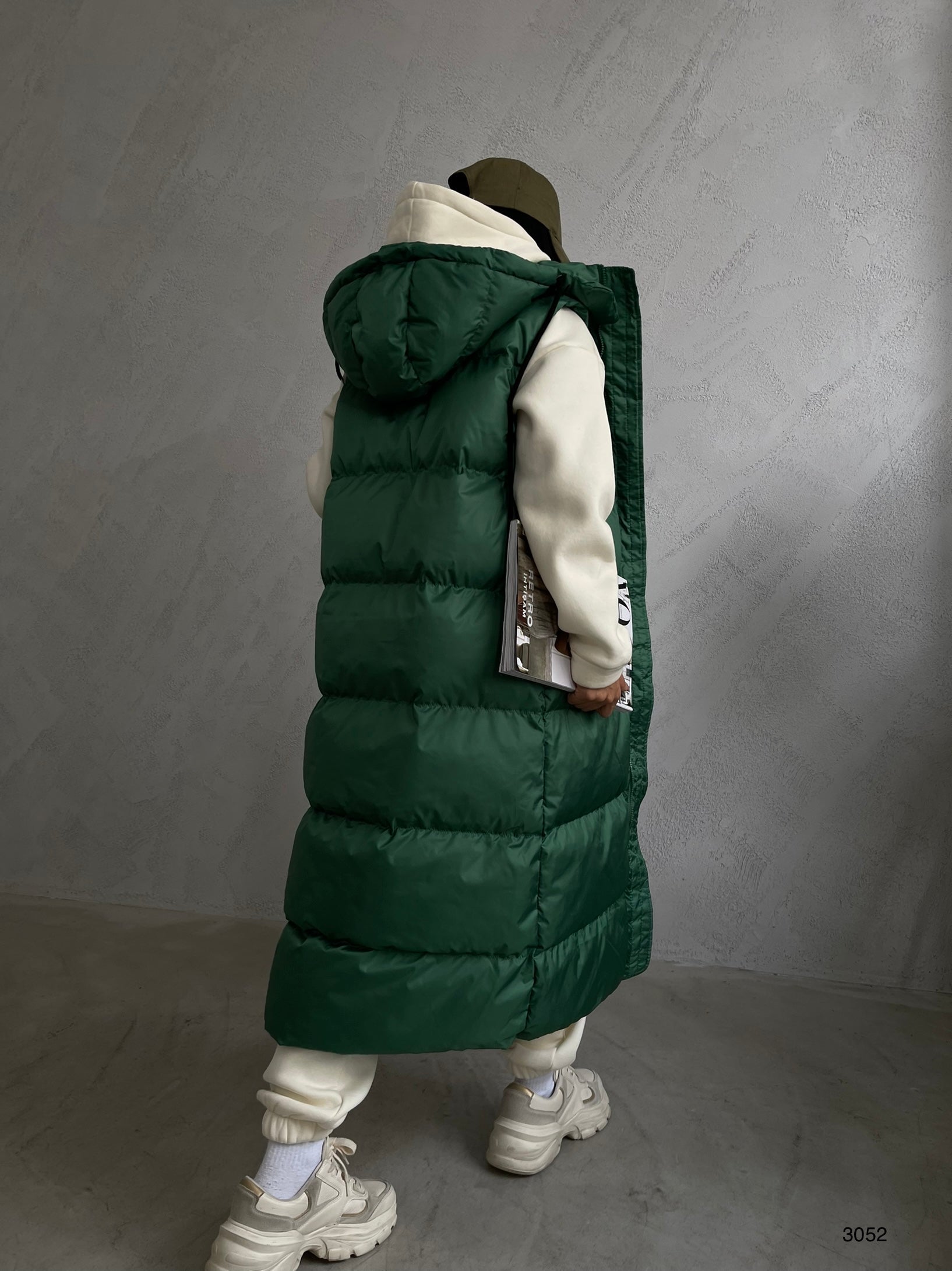 Kapusonlu Sisme Khaki Maxi Vest