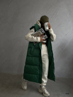 Kapusonlu Sisme Khaki Maxi Vest
