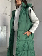 Kapusonlu Sisme Khaki Maxi Vest