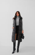 Hooded Puffer Black Maxi Vest
