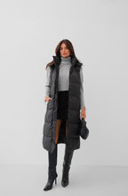 Hooded Puffer Black Maxi Vest