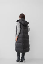 Hooded Puffer Black Maxi Vest
