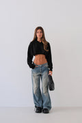 Hooded Black Crop Sweater
