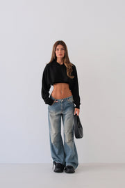 Black Crop Sweater with Hood
