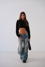 Hooded Black Crop Sweater
