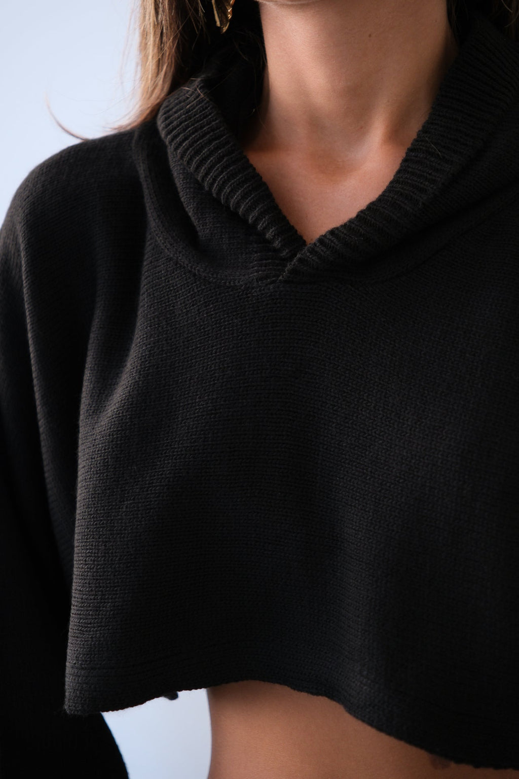 Hooded Black Crop Sweater