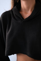 Hooded Black Crop Sweater