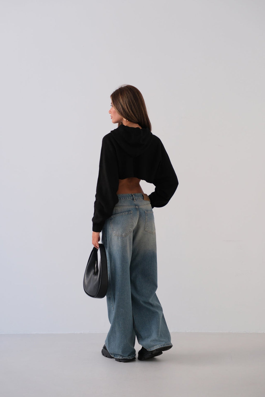 Hooded Black Crop Sweater