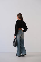 Hooded Black Crop Sweater