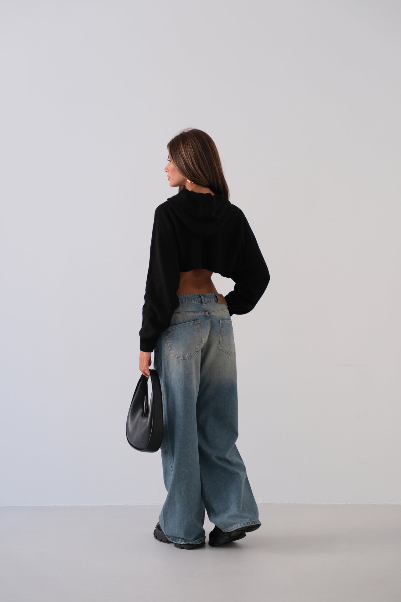 Hooded Black Crop Sweater