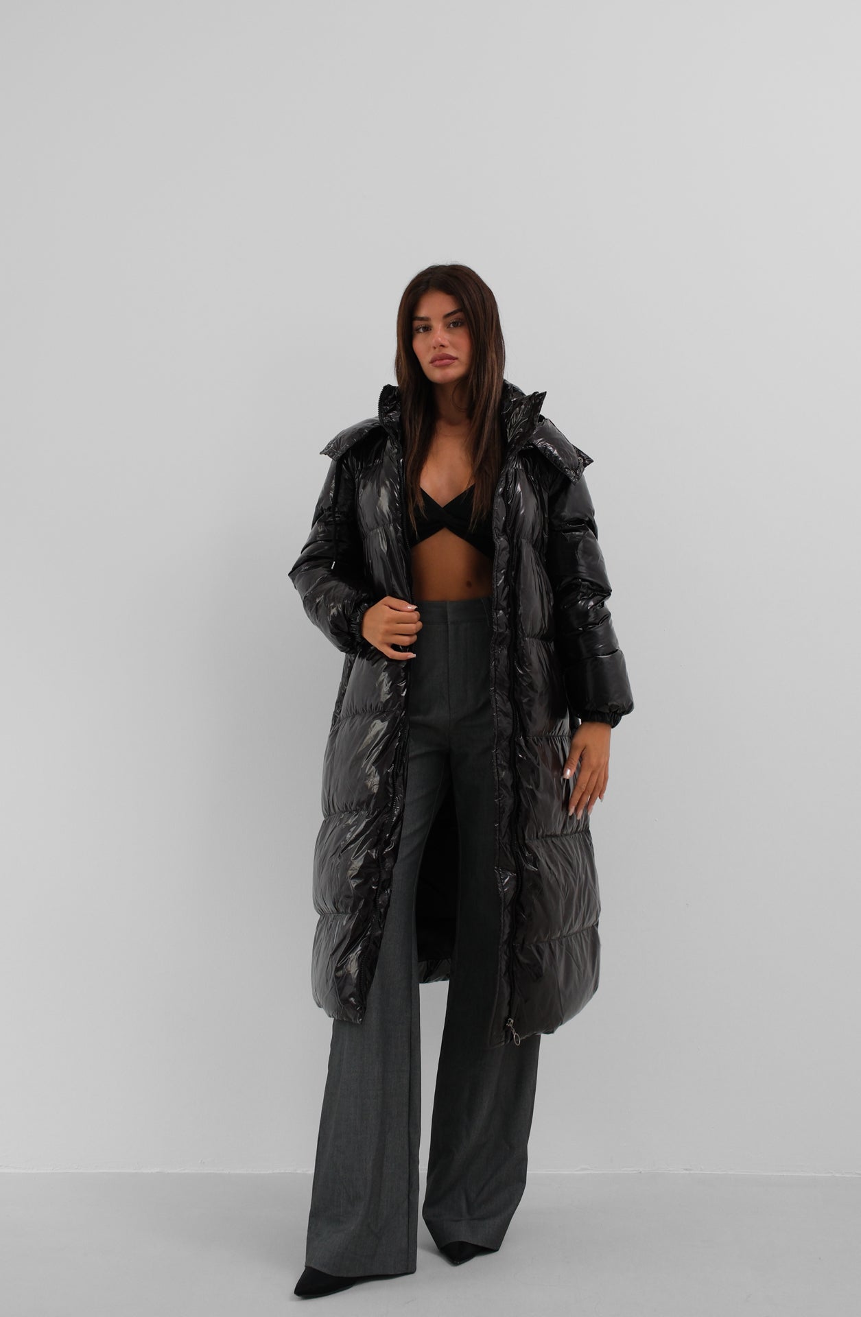 Hooded Black Maxi Puffer Coat