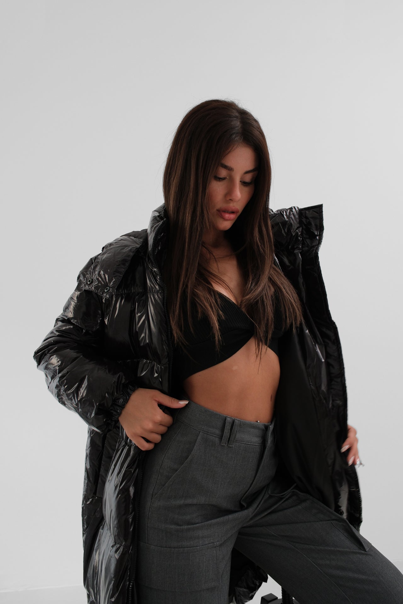 Hooded Black Maxi Puffer Coat