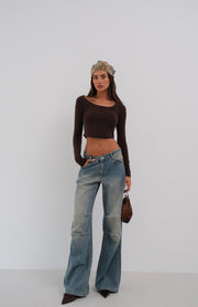 Square Neck Brown Crop Top