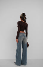 Square Neck Brown Crop Top
