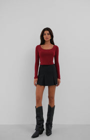 Square Collar Burgundy Crop Top
