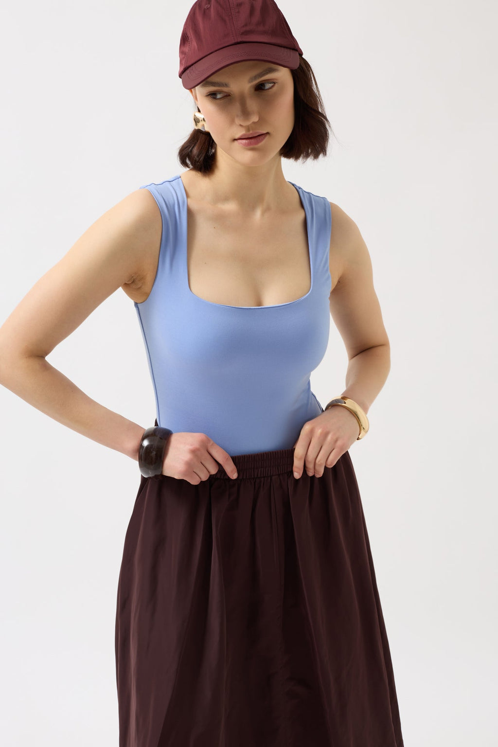 Kare Neck Thick Strap Baby Blue Bodysuit