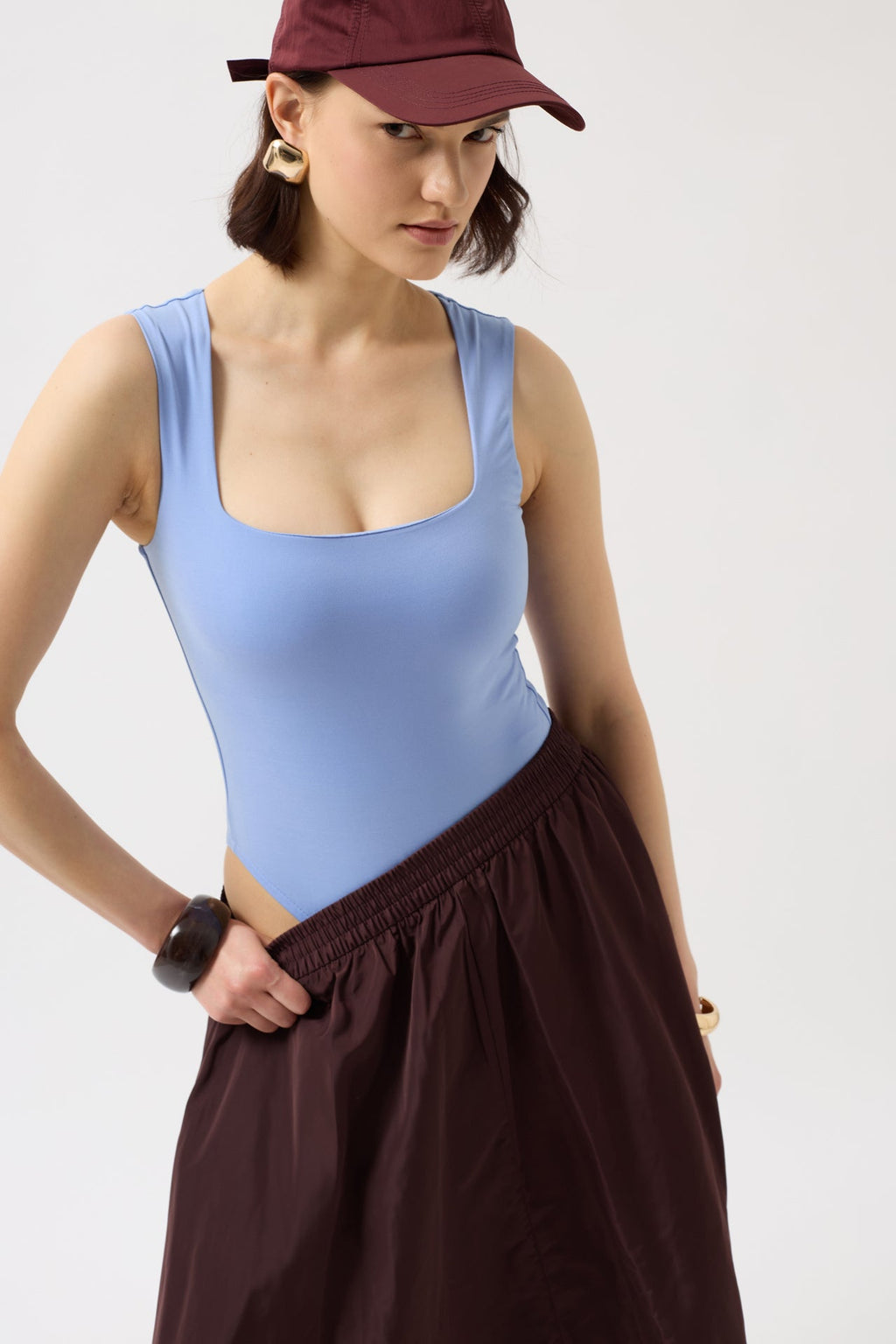 Kare Neck Thick Strap Baby Blue Bodysuit