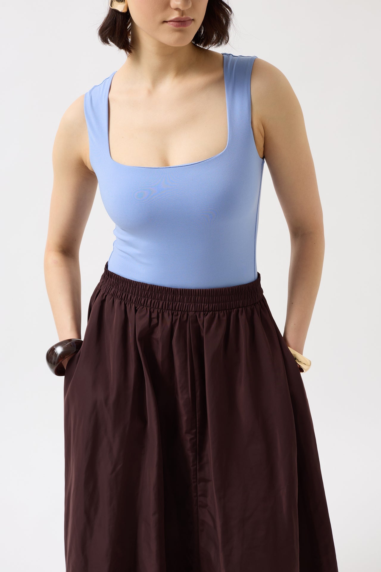 Kare Neck Thick Strap Baby Blue Bodysuit
