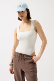 Square Neck Thick Straps White Bodysuit