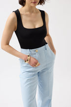 Square Neck Thick Strap Black Bodysuit