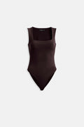 Square Neck Thick Strap Brown Bodysuit