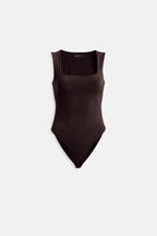 Square Neck Thick Strap Brown Bodysuit