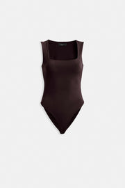 Square Neck Thick Straps Brown Bodysuit