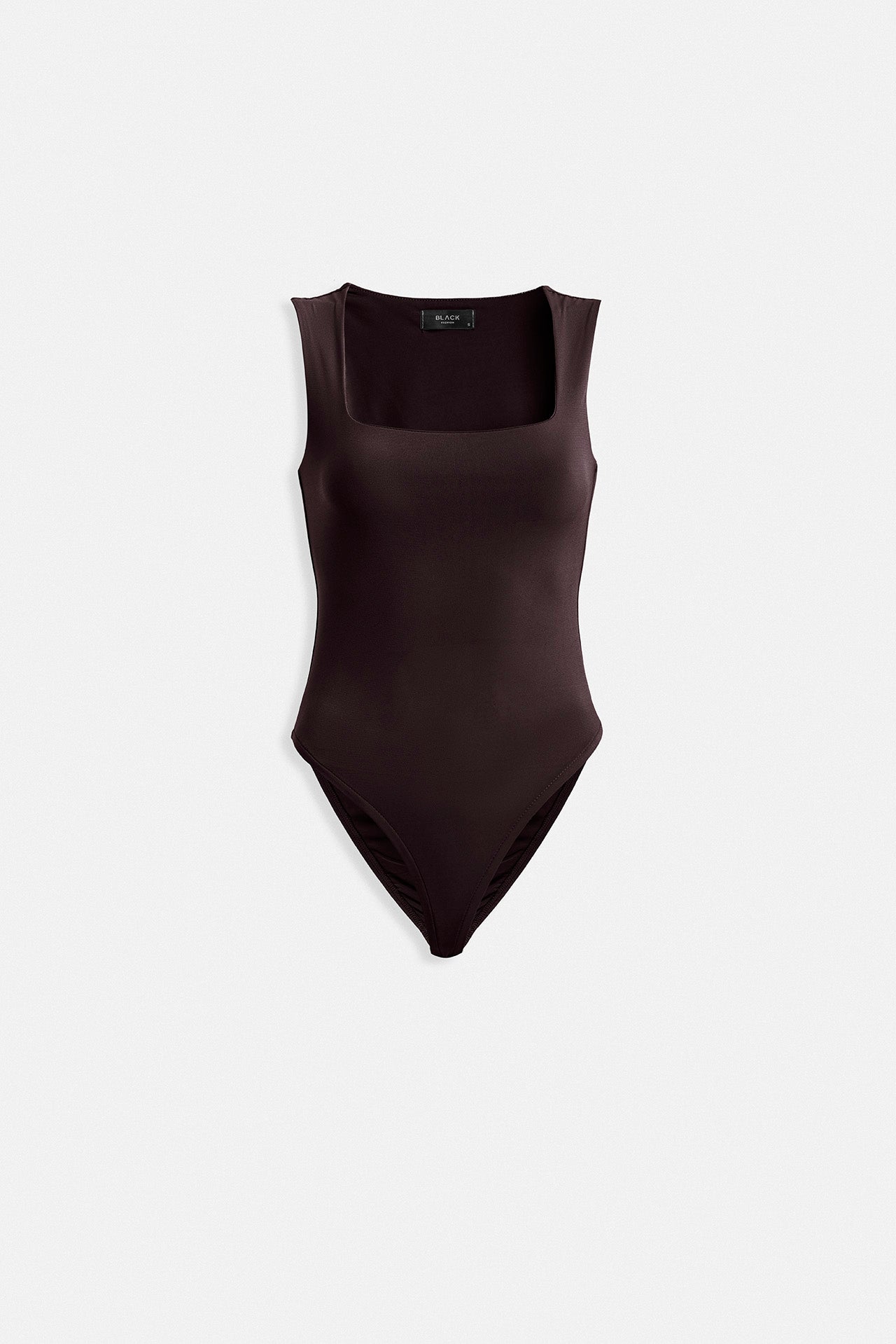 Square Neck Thick Strap Brown Bodysuit