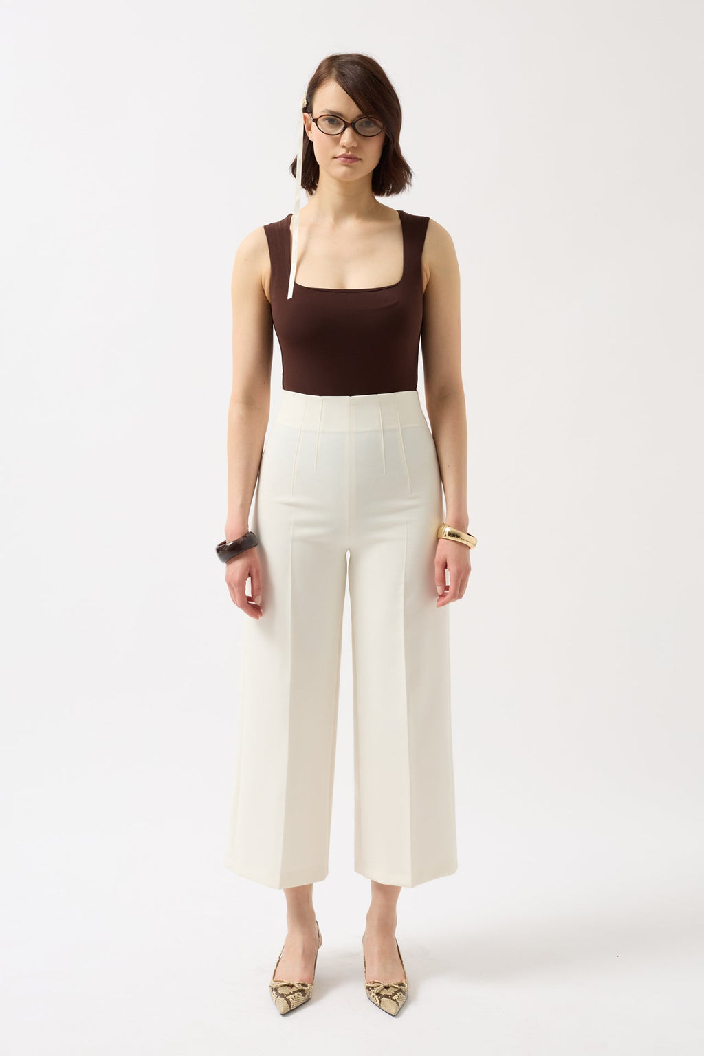 Square Neck Thick Strap Brown Bodysuit