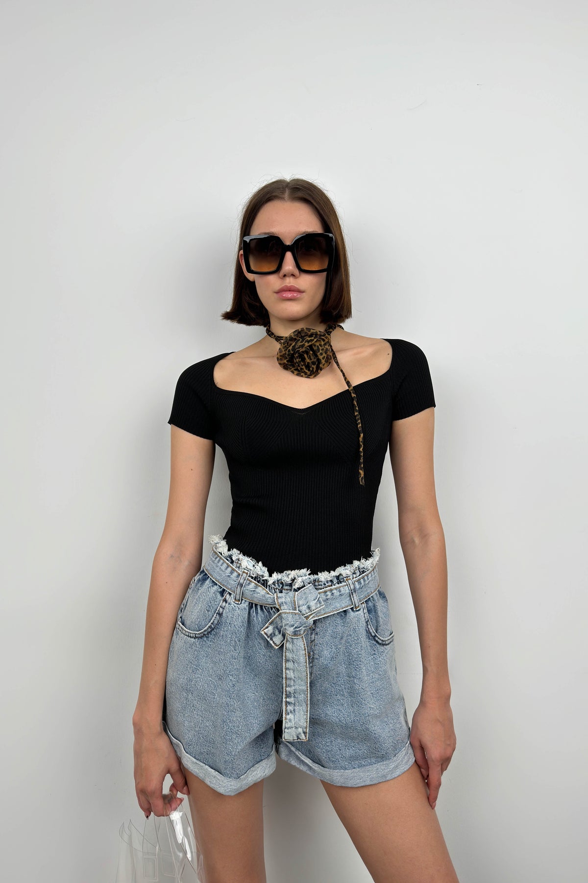 Square Neck Black Knit Blouse