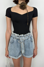 Square Neck Black Knit Blouse