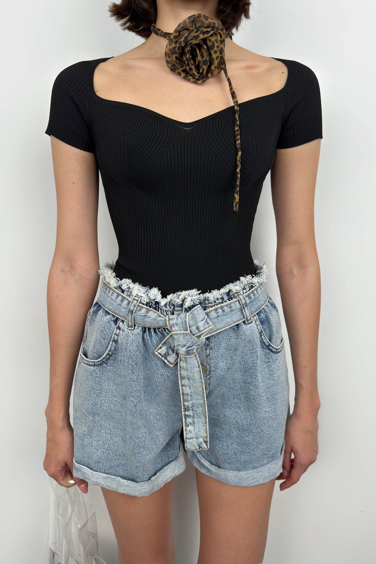 Square Neck Black Knit Blouse