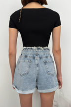 Square Neck Black Knit Blouse