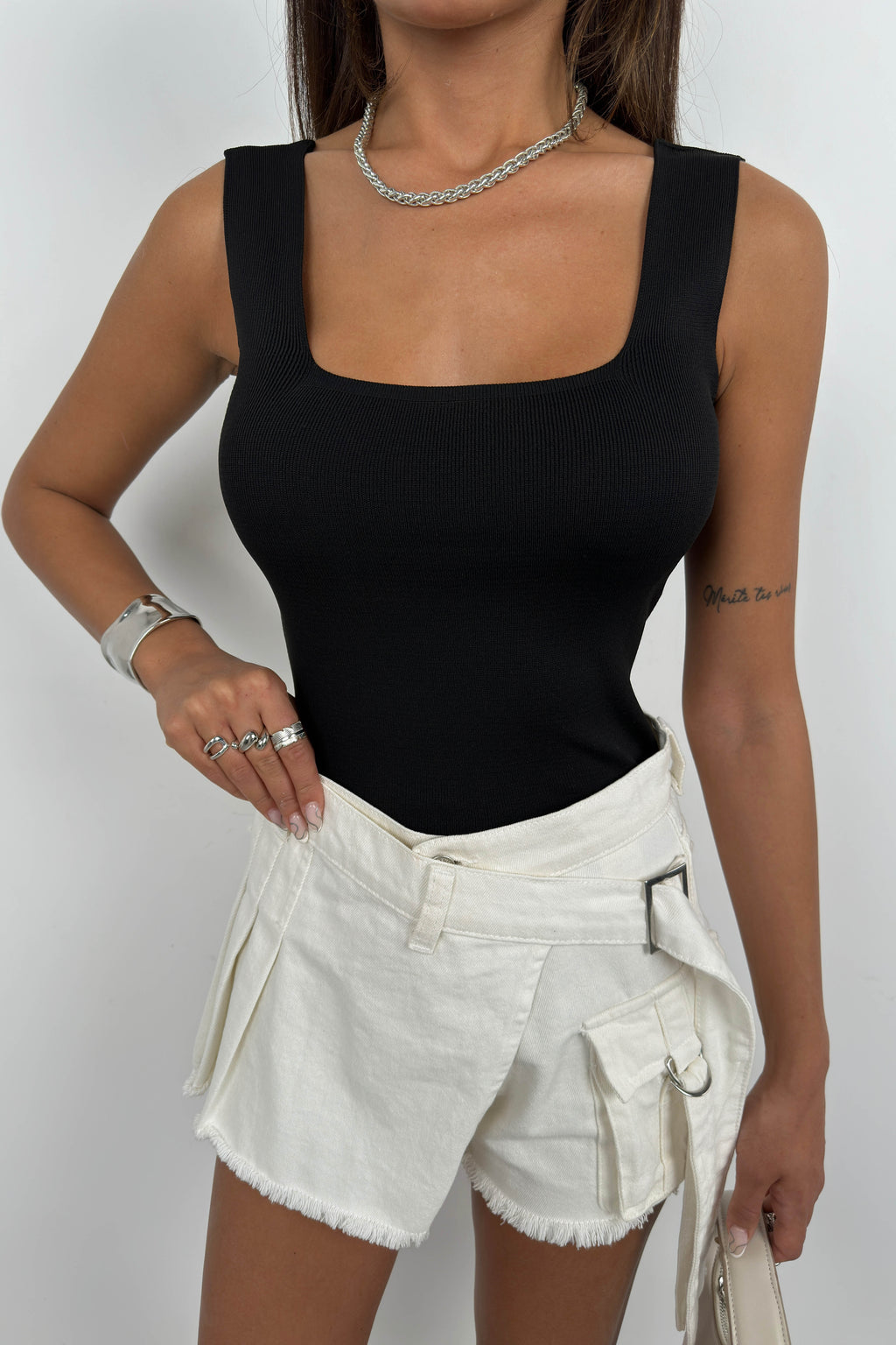 Square Neck Black Knit Blouse