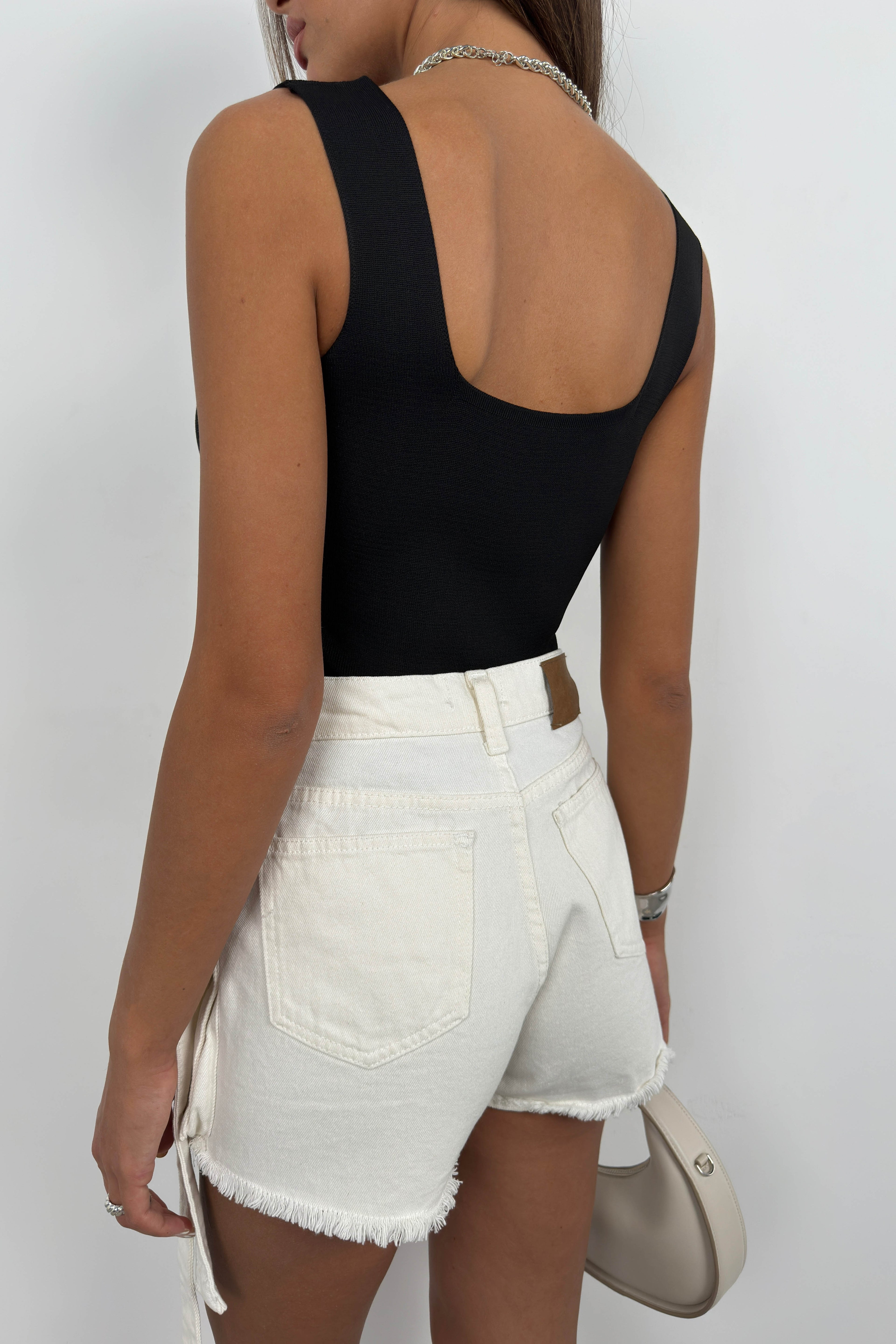 Square Neck Black Knit Blouse