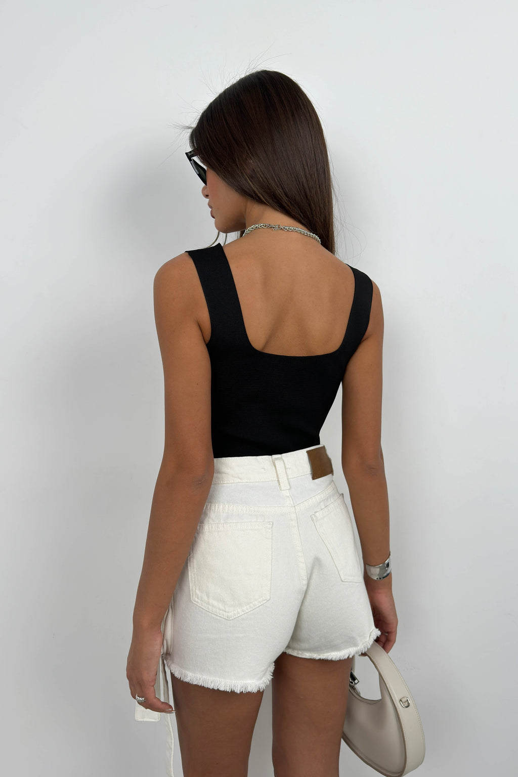 Square Neck Black Knit Blouse