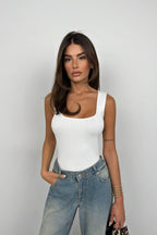 Square Neck Ecru Knit Blouse