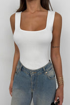 Square Neck Ecru Knit Blouse