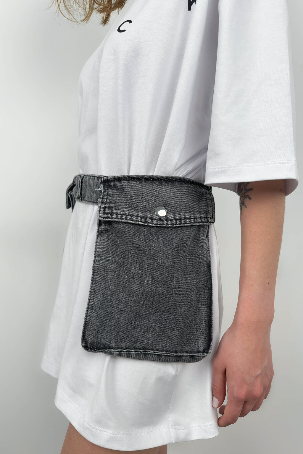 Cargo Bag Detail Black Denim Belt