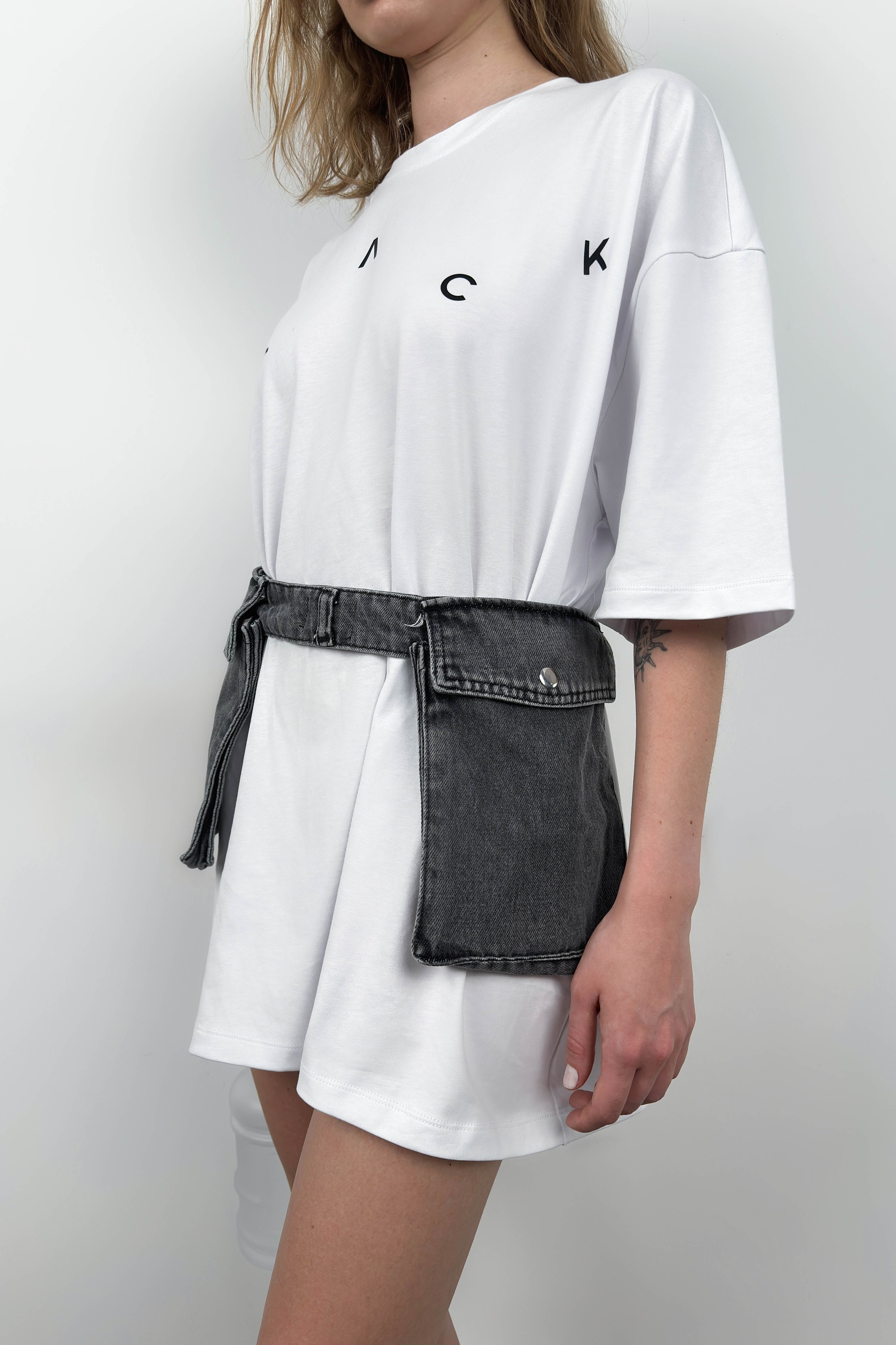 Cargo Bag Detail Black Denim Belt