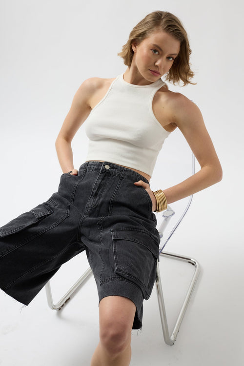 Cargo Pocket Bermuda Gray Denim Shorts